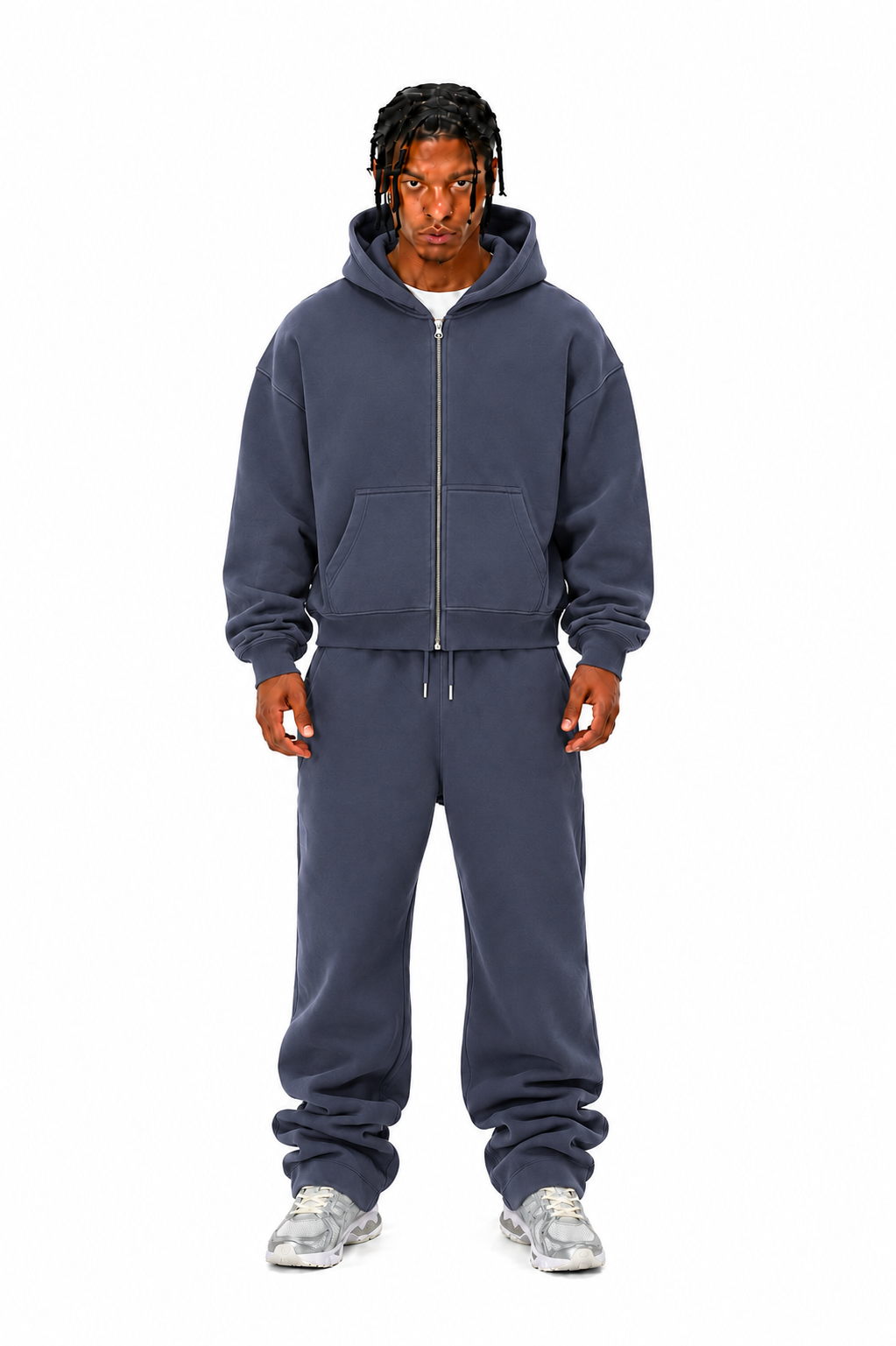 400 GSM "Grey Blue" Zip-Up Hoodie