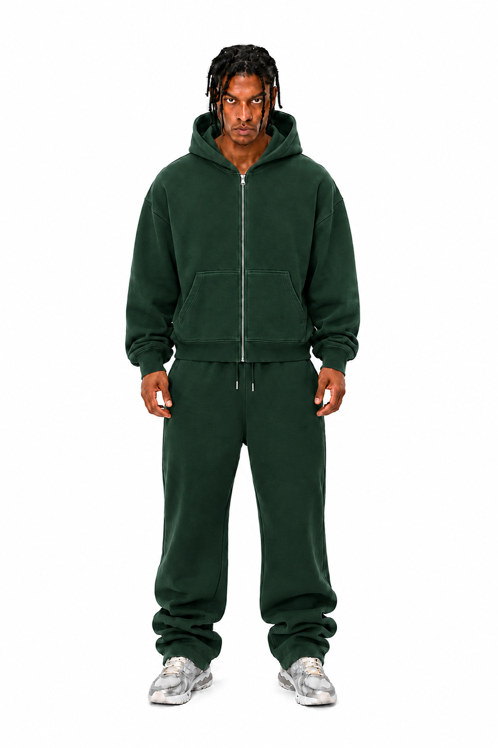 400 GSM "Dark Green" Zip-Up Hoodie